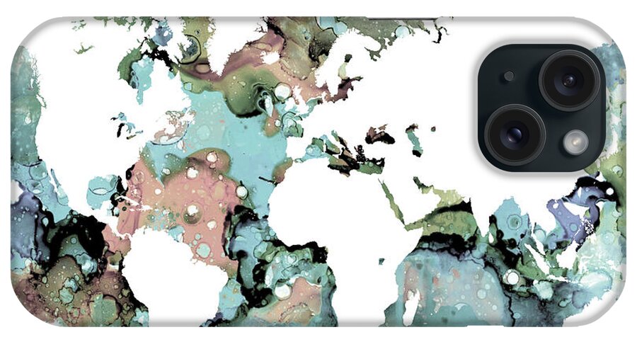 World iPhone Case featuring the mixed media Design 96 World Map by Lucie Dumas