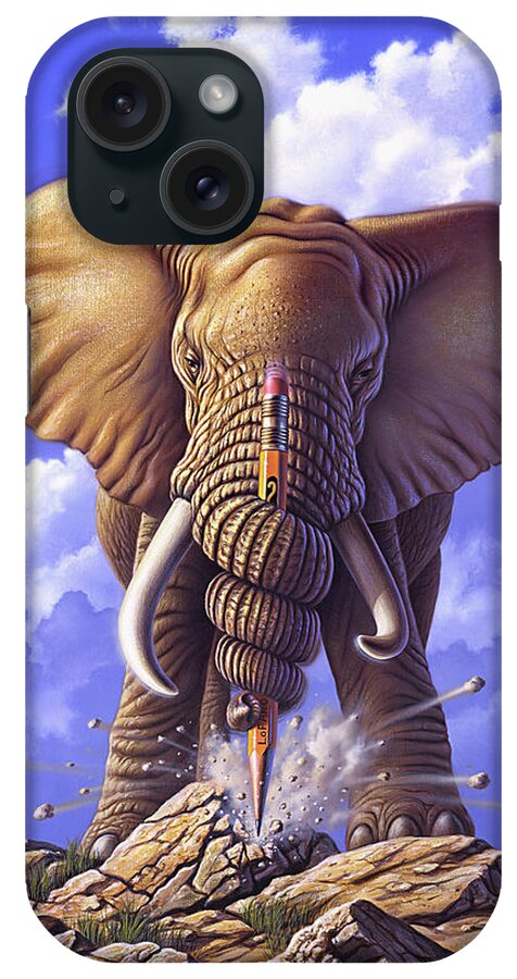 Elephant iPhone Case featuring the painting Determination by Jerry LoFaro