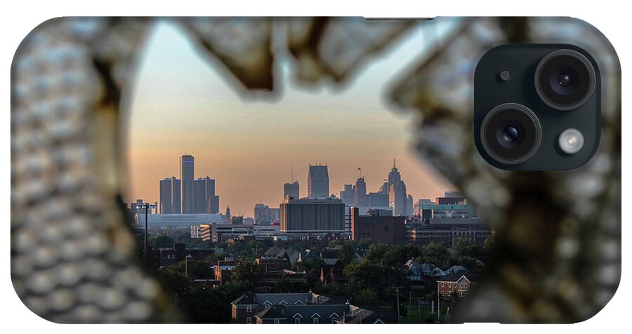 Detroit iPhone Case featuring the photograph Detroit through the broken glass of Fisher Body 21... by Jay Smith