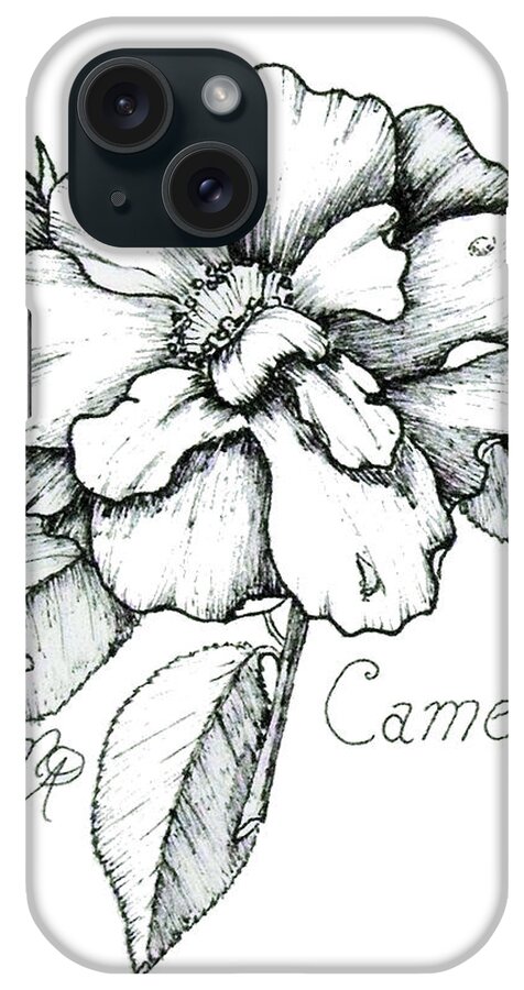 Camellia iPhone Case featuring the drawing Dew Kissed Camellia by Nicole Angell