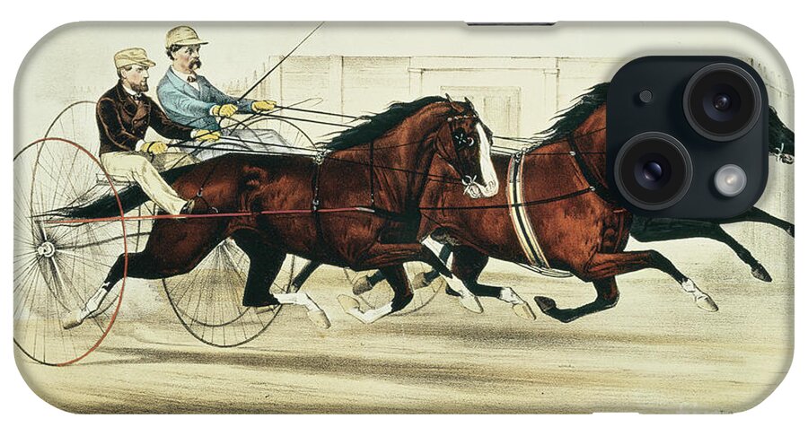 Harness Racing iPhone Case featuring the painting Dexter, Ethan Allen and Mate by Currier and Ives