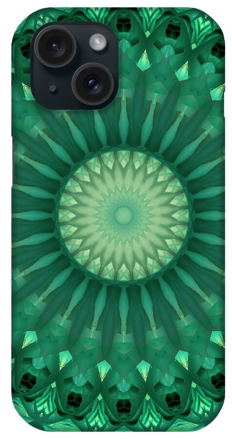 Mandala iPhone Case featuring the digital art Digital green mandala by Jaroslaw Blaminsky