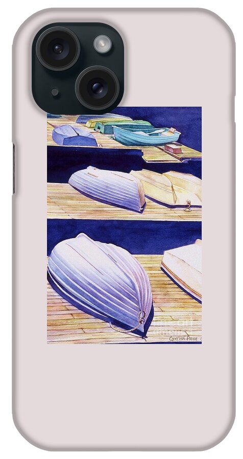 Cynthia Pride Watercolor Paintings iPhone Case featuring the painting Dinghy Lines by Cynthia Pride