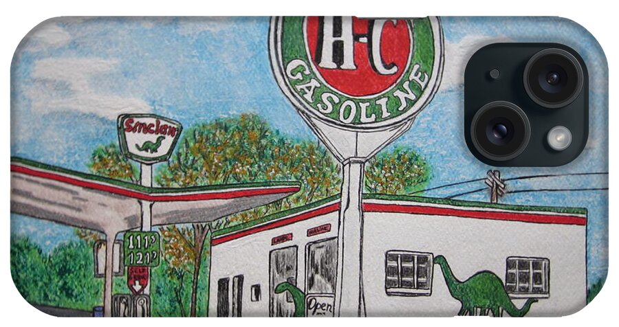 Dino iPhone Case featuring the painting Dino Sinclair Gas Station by Kathy Marrs Chandler