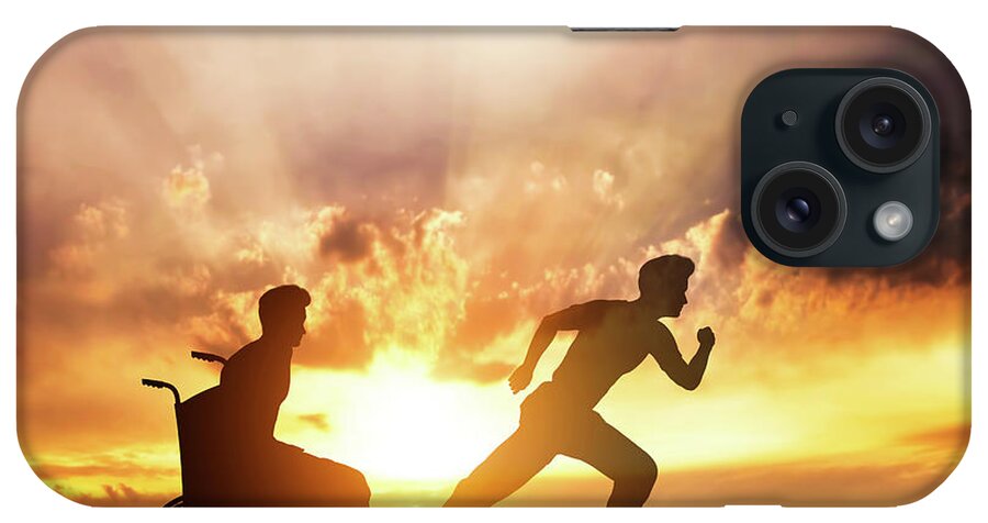 Man iPhone Case featuring the photograph Disabled man in a wheelchair dreaming of running by Michal Bednarek