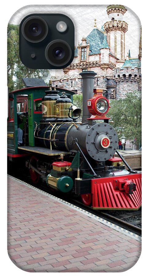 Photo Art iPhone Case featuring the photograph Disneyland Railroad Engine 3 With Castle by Thomas Woolworth