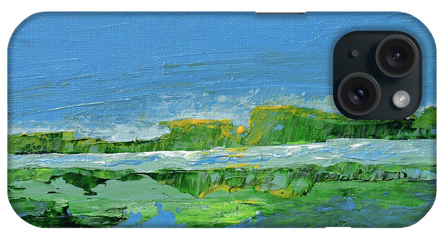 Abstract Landscape iPhone Case featuring the painting Distant Reflections by Donna Blackhall