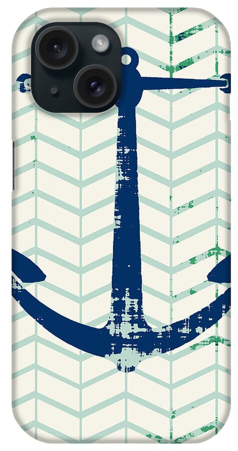 Brandi Fitzgerald iPhone Case featuring the digital art Distressed Navy Anchor v2 by Brandi Fitzgerald