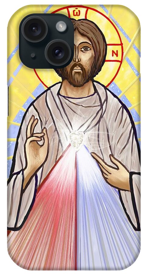 Jesus iPhone Case featuring the painting Divine Mercy Icon Style by David Luebbert