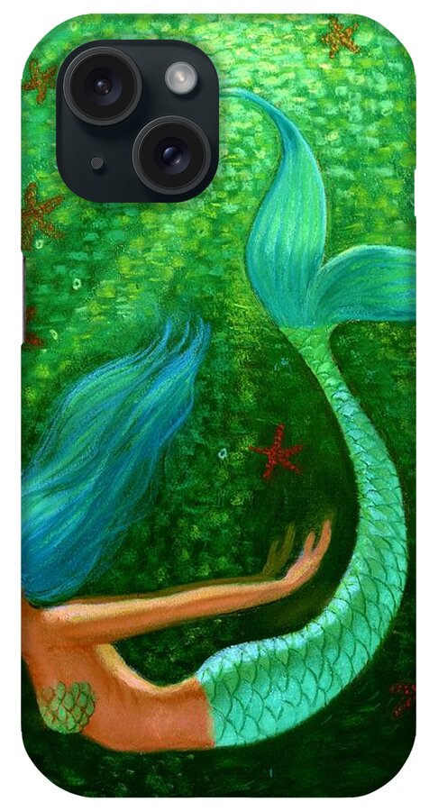 Mermaid iPhone Case featuring the painting Diving Mermaid Fantasy Art by Sue Halstenberg