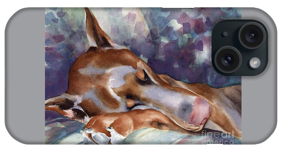 Doberman iPhone Case featuring the painting Doberman Pinscher Sleeping by David Rogers