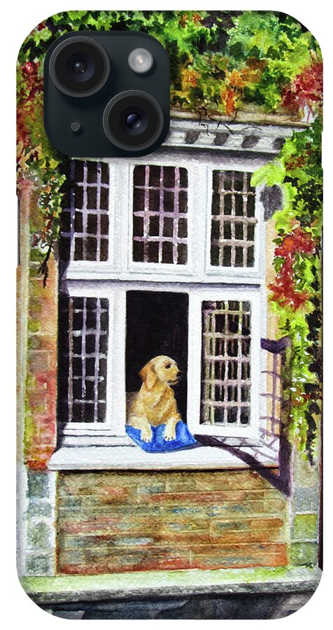  Dog iPhone Case featuring the painting Dog in the Window by Karen Fleschler