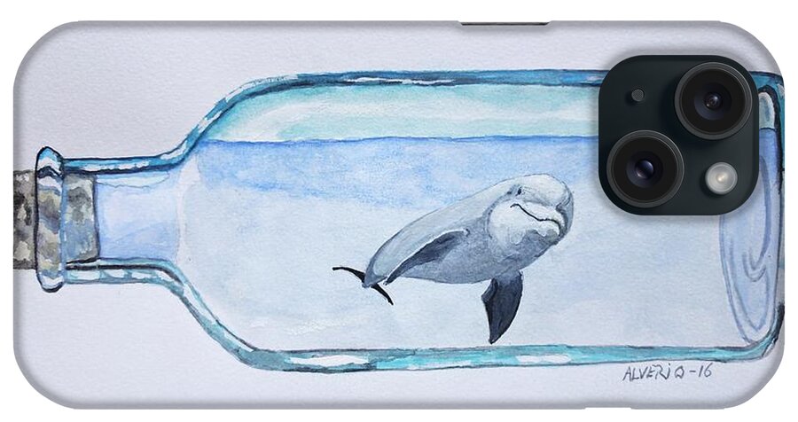 Dolphin iPhone Case featuring the painting Dolphin in a Bottle by Edwin Alverio