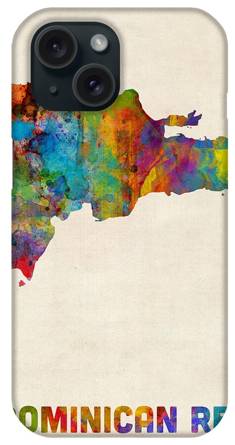 Map Art iPhone Case featuring the digital art Dominican Republic Watercolor Map by Michael Tompsett