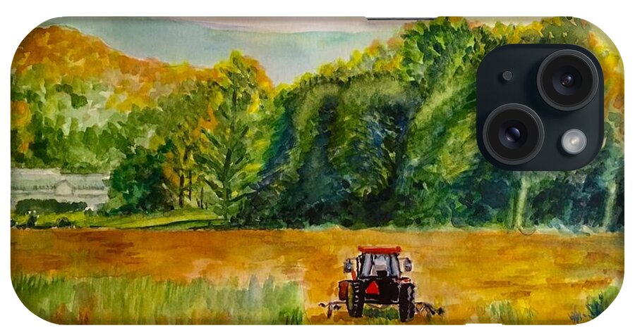 Tractor iPhone Case featuring the painting Done for the Day by Judy Swerlick