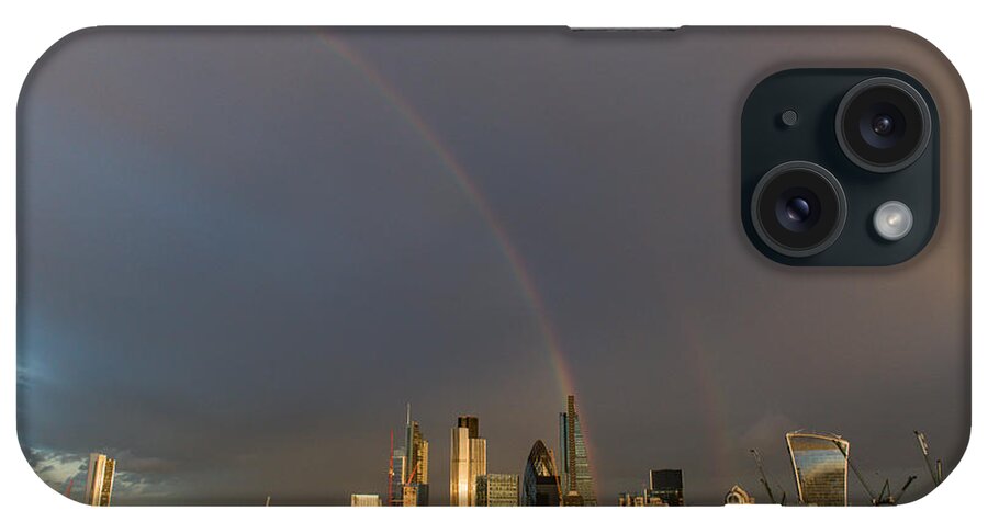 Rainbow iPhone Case featuring the photograph Double rainbow over the City of London by Gary Eason