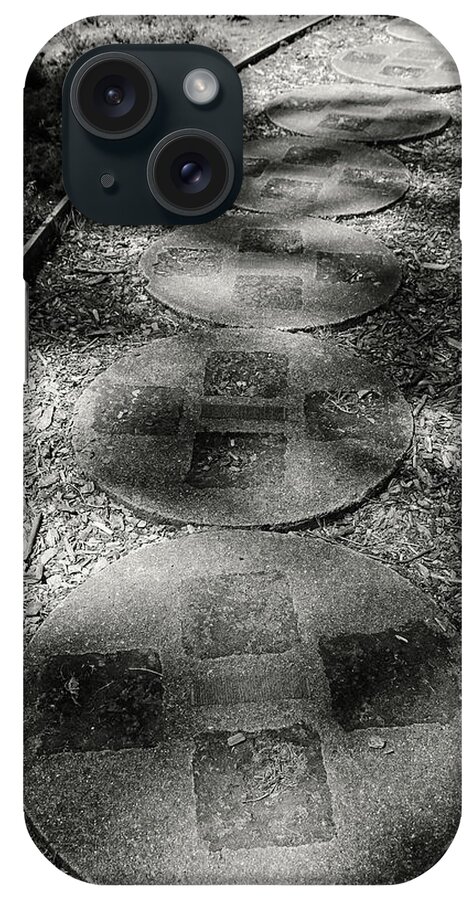 Forest iPhone Case featuring the photograph Dow Gardens Paving Stone Path 2 BW by Mary Bedy