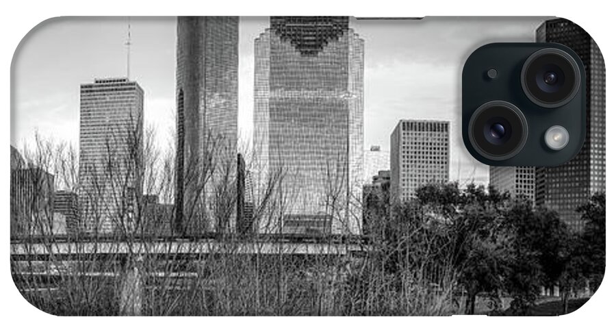 Houston Skyline iPhone Case featuring the photograph Downtown Houston Skyline Panorama in Black and White by Gregory Ballos
