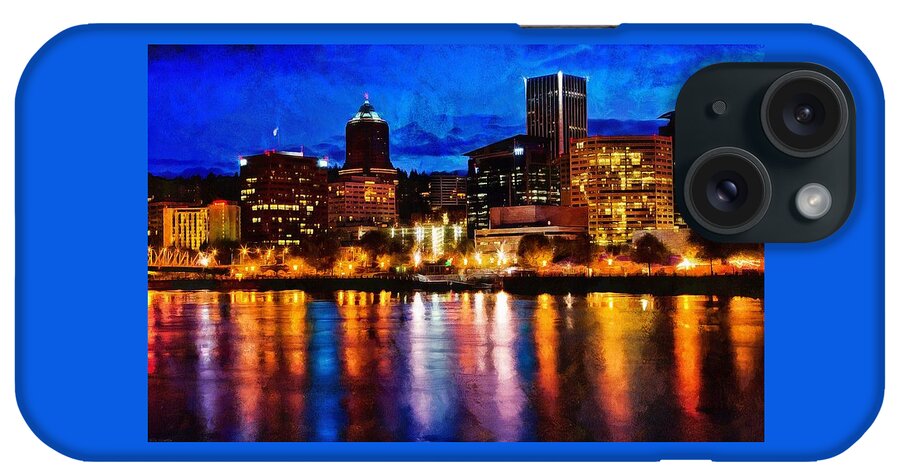 Hdr iPhone Case featuring the photograph Downtown Portland Skyline At Night by Thom Zehrfeld