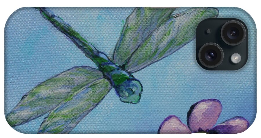 Dragon Fly iPhone Case featuring the painting Dragon Fly and Purple Flower by Donna Tucker