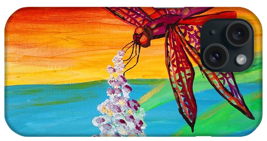 Dragonfly Canvas Print iPhone Case featuring the painting Dragonfly Ecstatic by Jayne Kerr