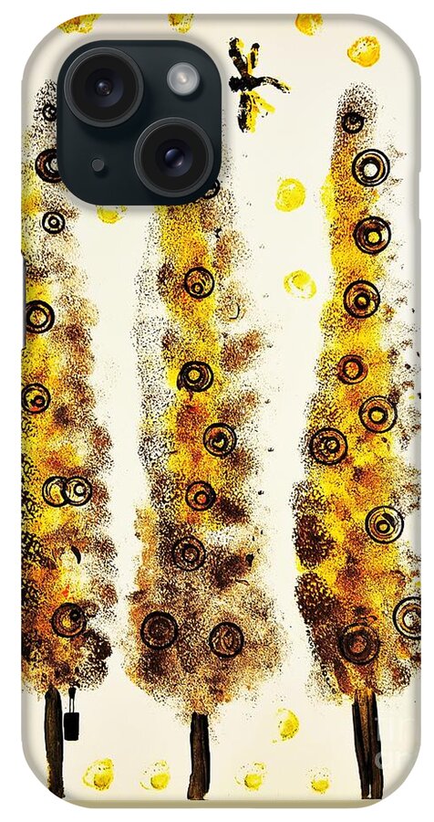 Dragonfly iPhone Case featuring the painting Dragonfly Flying Through The Yellow Forest by Jasna Gopic by Jasna Gopic