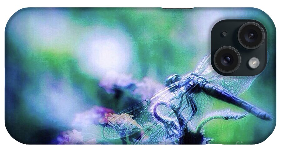 Dragonfly iPhone Case featuring the photograph Dragonfly on Lantana-Blue by Toma Caul