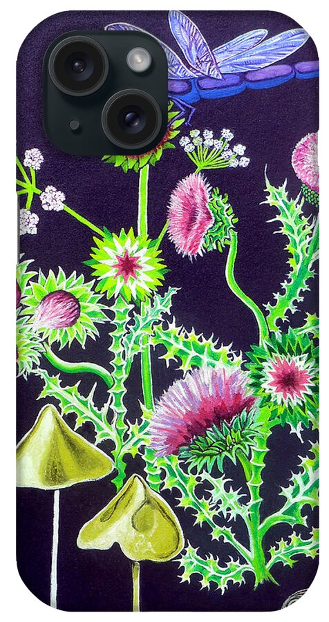 Thistle iPhone Case featuring the painting Dragonfly Thistle and Snail by Genevieve Esson