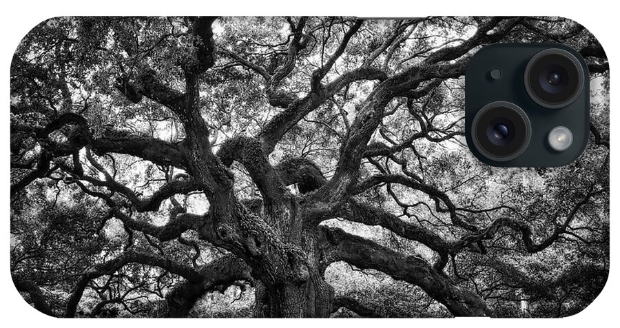 Angel Oak iPhone Case featuring the photograph Dramatic Angel Oak in Black and White by Carol Groenen