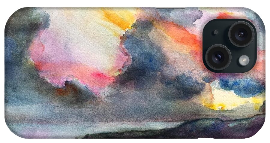 Sunset iPhone Case featuring the painting Dramatic Sunset on a Tropical Beach by Carlin Blahnik CarlinArtWatercolor