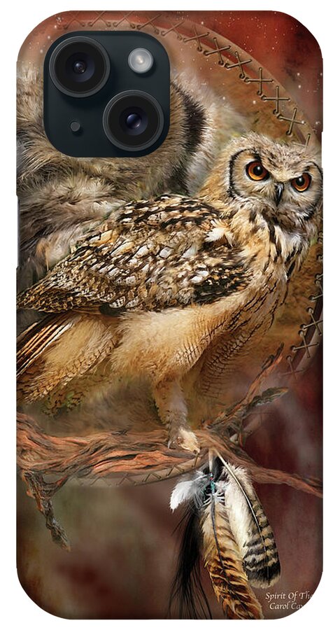 Carol Cavalaris iPhone Case featuring the mixed media Dream Catcher - Spirit Of The Owl by Carol Cavalaris