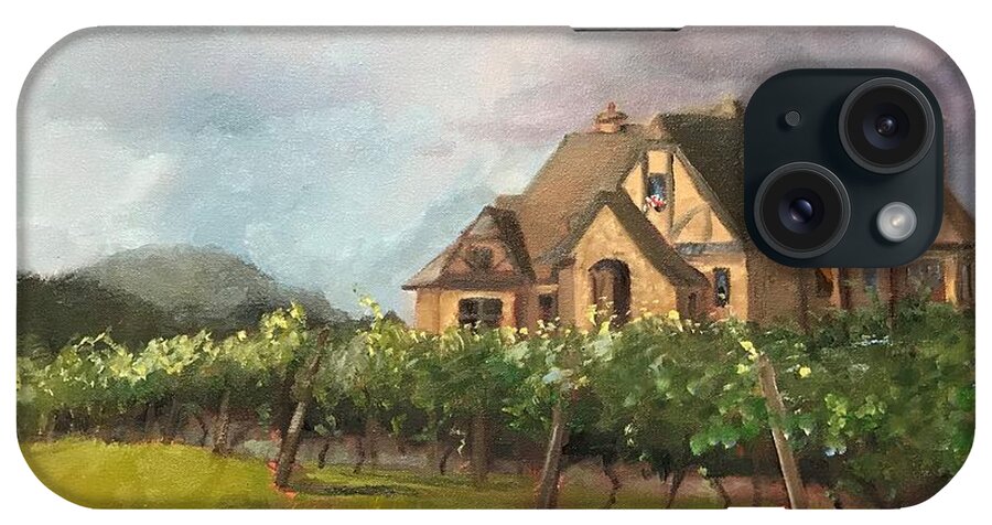Vineyard iPhone Case featuring the painting Dreams Come True - Chateau Meichtry Vineyard - Plein Air by Jan Dappen