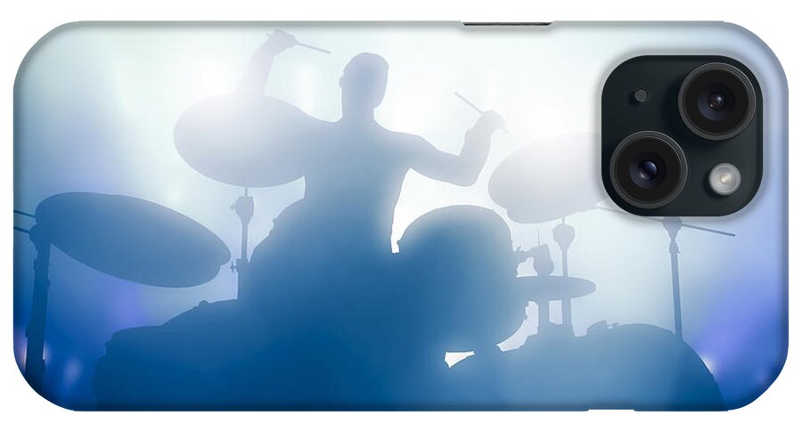 Drums iPhone Case featuring the photograph Drummer playing on drums on music concert. Club lights by Michal Bednarek