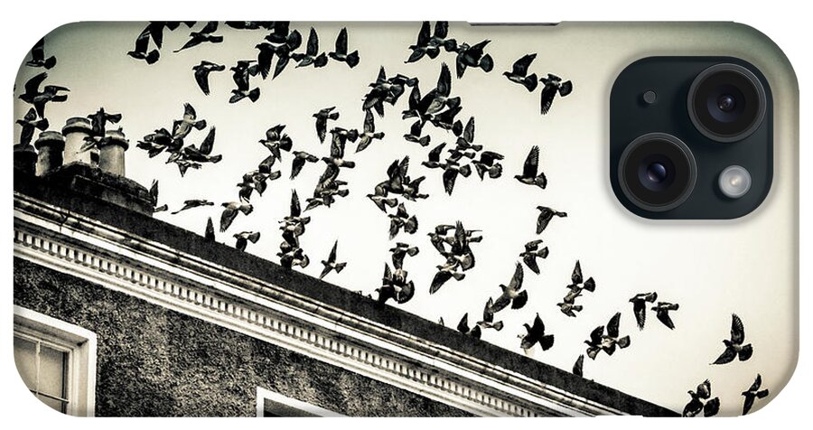 Pigeons iPhone Case featuring the photograph Flight over Oscar Wilde's hood, Dublin by Jennifer Wright