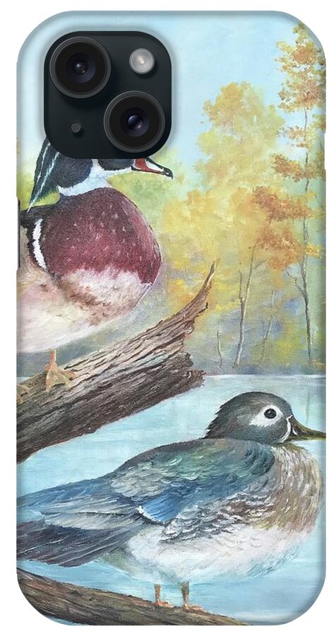Duck iPhone Case featuring the painting Wood Ducks by ML McCormick