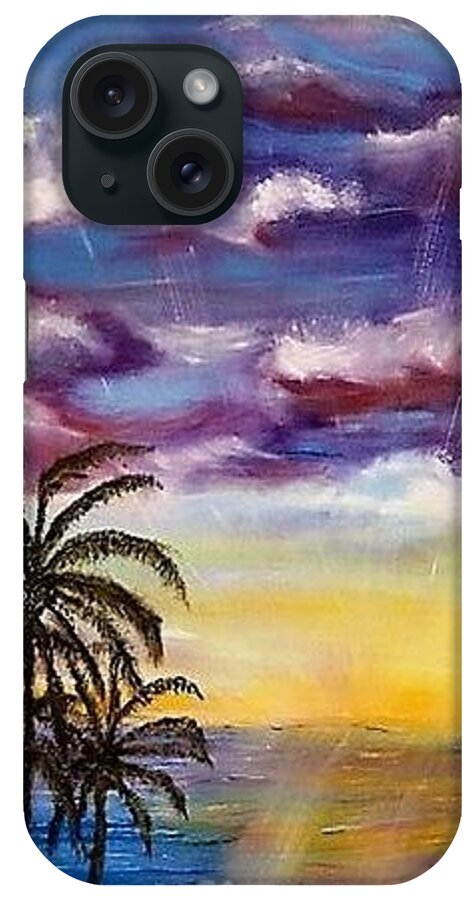 Beach Landscape iPhone Case featuring the painting Dusk at The Beach by Michael Silbaugh