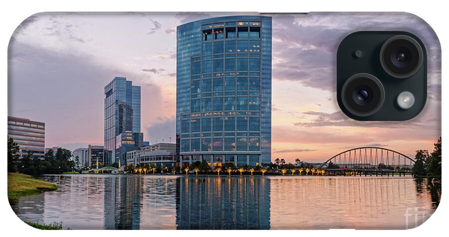Houston iPhone Case featuring the photograph Dusk Panorama of The Woodlands Waterway and Anadarko Petroleum Towers - The Woodlands Texas by Silvio Ligutti