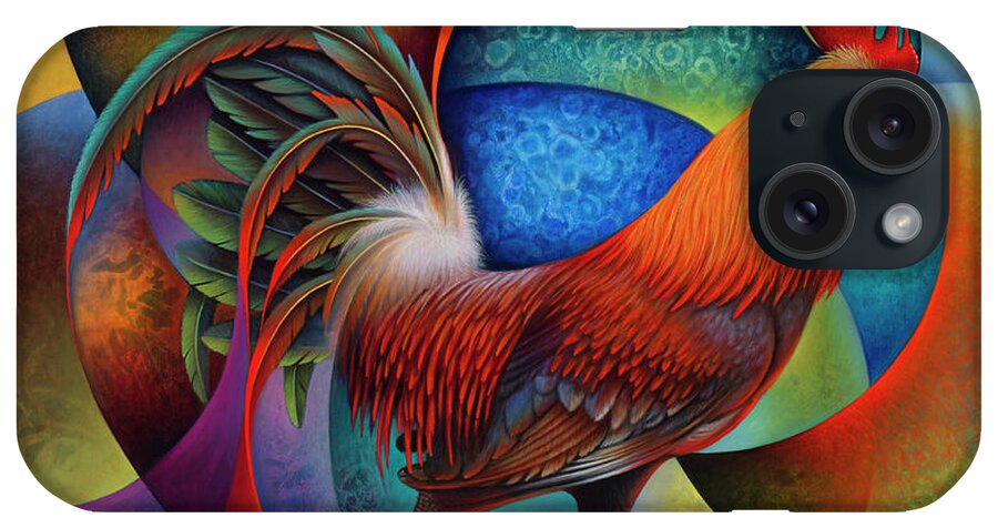 Rooster iPhone Case featuring the painting Dynamic Rooster - 3D by Ricardo Chavez-Mendez