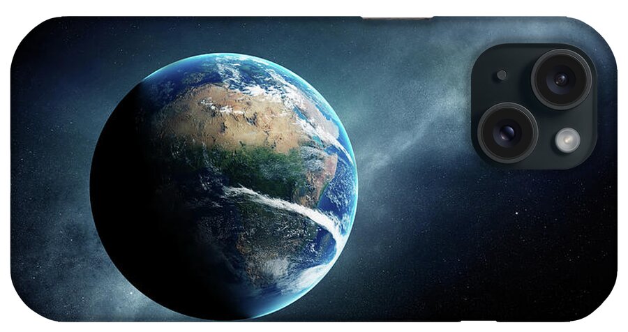 #faatoppicks iPhone Case featuring the digital art Earth and moon space view by Johan Swanepoel