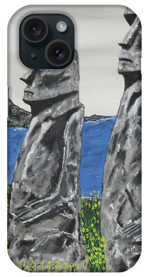 Easter Island iPhone Case featuring the mixed media Easter Island Stone Men by Jeffrey Koss