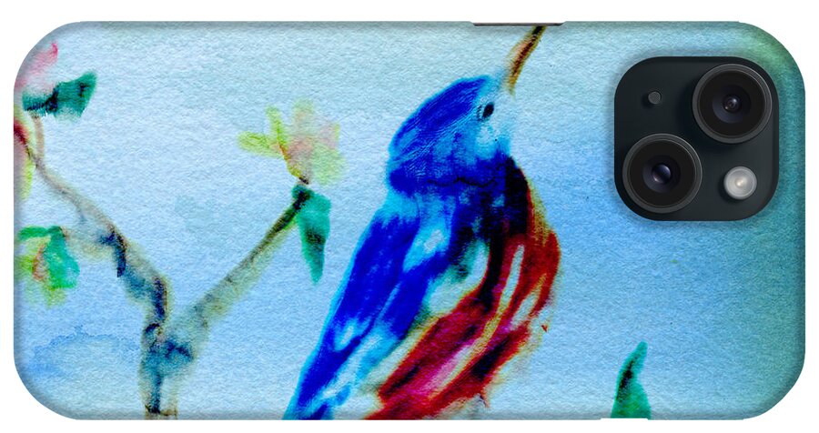Eastern Bluebird iPhone Case featuring the digital art Eastern Bluebird Looks Up by Frank Bright