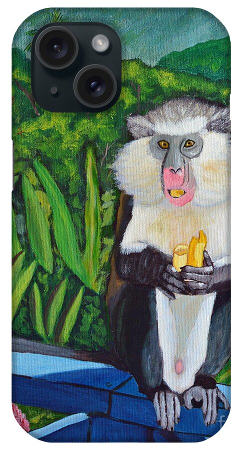 Mona Monkey iPhone Case featuring the painting Eating a banana by Laura Forde