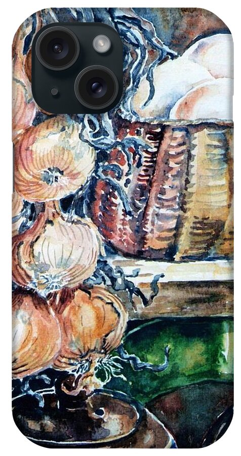 Onions iPhone Case featuring the painting Eggs and Onions in the Larder by Trudi Doyle