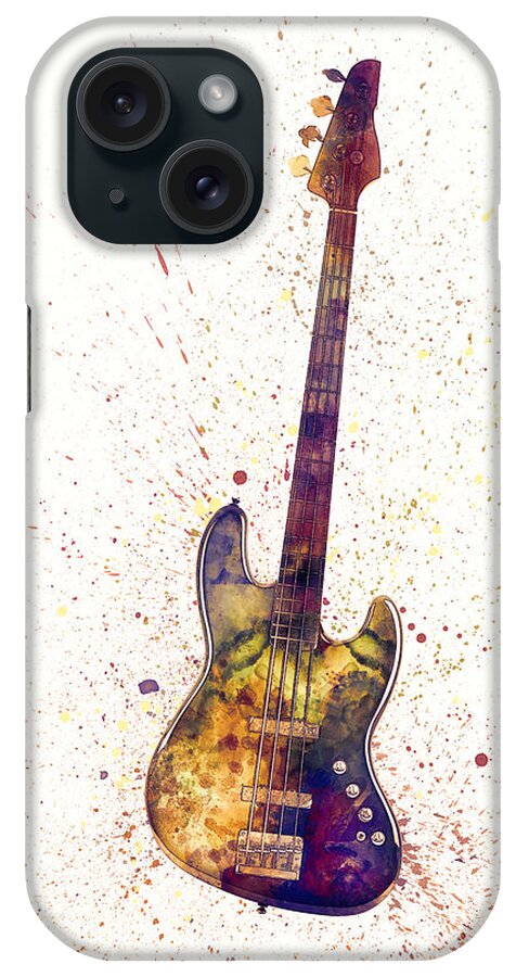 Bass Guitar iPhone Case featuring the digital art Electric Bass Guitar Abstract Watercolor by Michael Tompsett