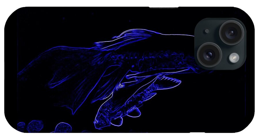 Black iPhone Case featuring the digital art Electric blue fish by Silpa Saseendran