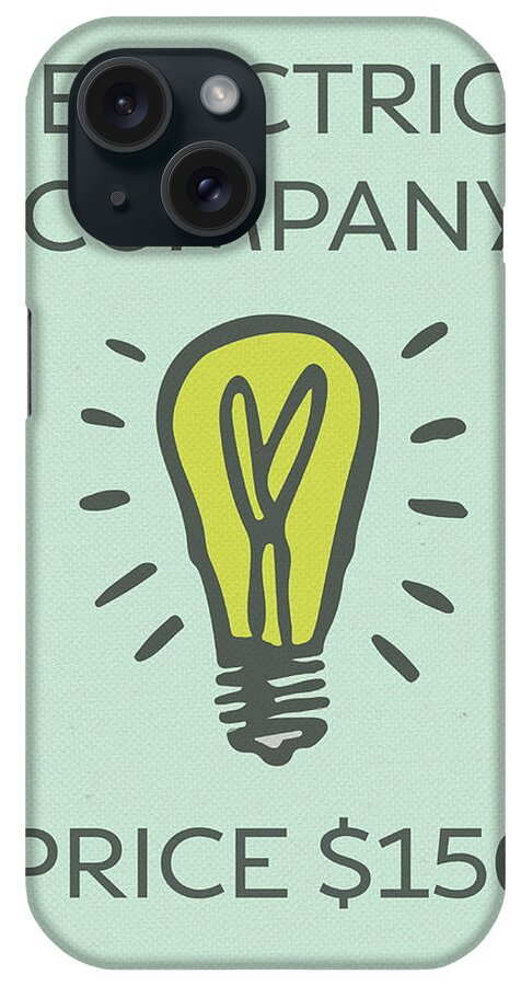 Electric Company iPhone Case featuring the mixed media Electric Company Vintage Monopoly Board Game Theme Card by Design Turnpike