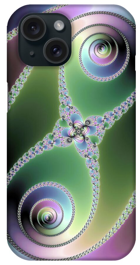 Spiral iPhone Case featuring the digital art Elegant Fractal Spirals green purple blue by Matthias Hauser