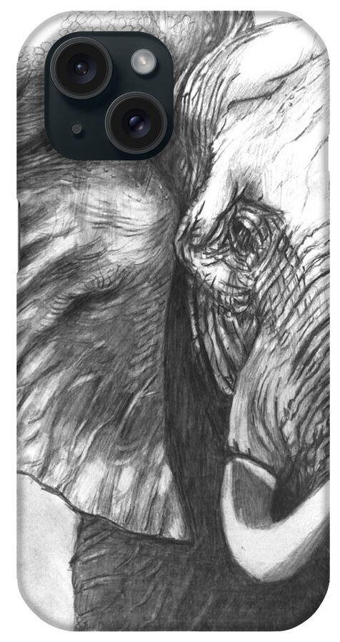 Elephant Pencil Drawing iPhone Case featuring the drawing Elephant for Alabama by Hae Kim