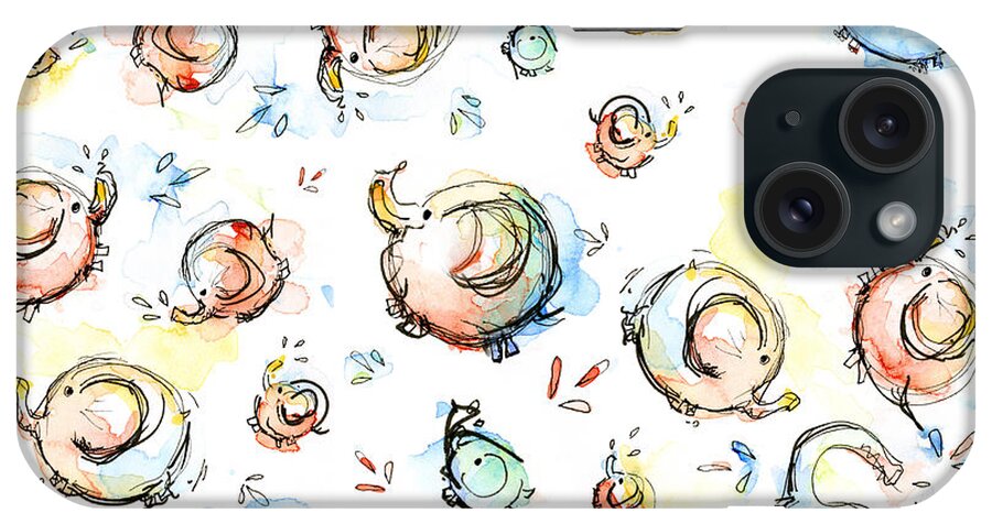 Elephants iPhone Case featuring the painting Elephant Pattern Watercolor by Olga Shvartsur