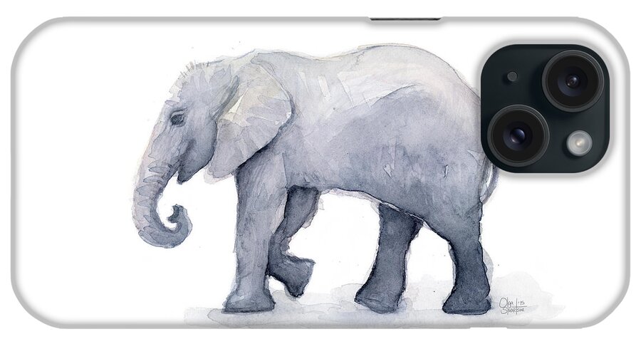 Elephant iPhone Case featuring the painting Elephant Watercolor by Olga Shvartsur